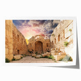 Rolled print of ancient ruins in muted earth tones, suitable for art wall dining room or large bathroom decor.