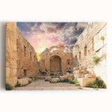 Black and white print of ancient ruins on large stretched canvas, suitable for kitchen wall art.