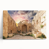 Black and white stretched canvas of ancient ruins, ideal for kitchen wall art or bedroom ambiance.