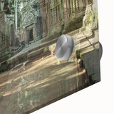 Mid-century modernist large abstract art print of ancient ruins in muted earth tones on acrylic glass.