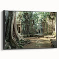 Black and white framed canvas depicting ancient ruins landscape, ideal for bedroom wall decor.