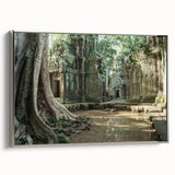 Framed canvas of ancient ruins in muted earth tones, ideal for adding a vintage touch to living room decor.