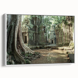 Framed canvas of vintage poster art depicting ancient ruins in colorful tones, ideal for living room decor.