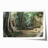 Rolled print of ancient ruins in muted earth tones, perfect for art wall dining room ambiance.