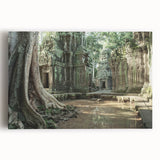 Black and white photo of ancient ruins on large stretched canvas, ideal for kitchen wall art.