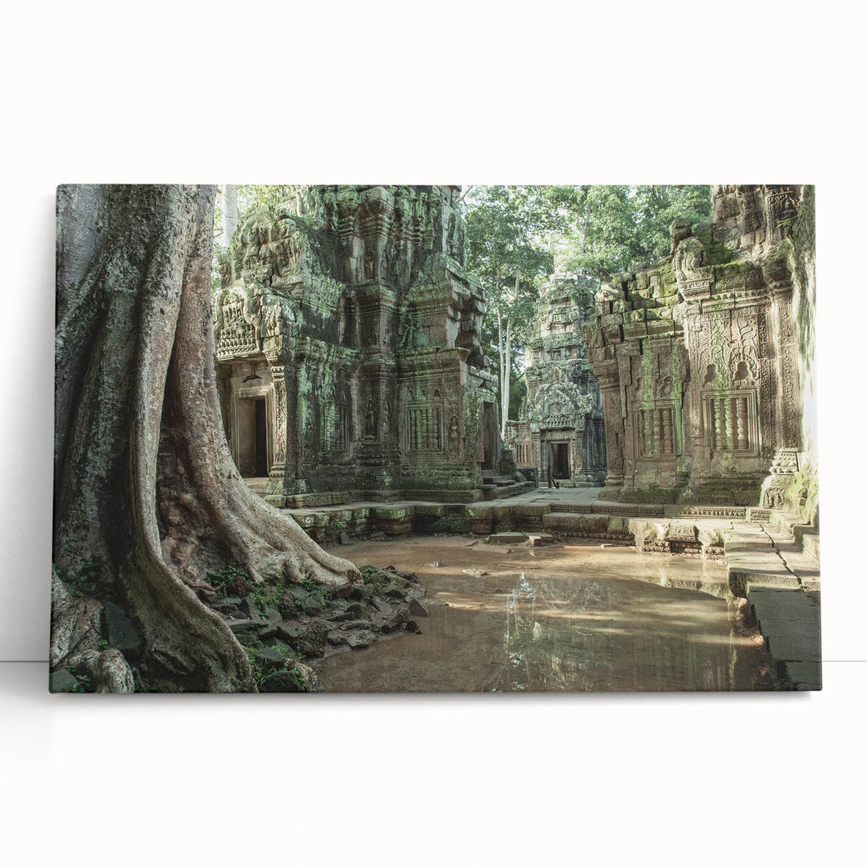 Black and white stretched canvas of ancient ruins, ideal for kitchen wall art or bedroom ambiance.