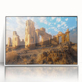 Art deco poster featuring ancient ruins in muted earth tones on a framed acrylic, ideal for modern art wall decor.