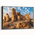 Black and white framed canvas of ancient ruins in a landscape format, ideal for bedroom wall art.