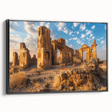 Black and white framed canvas of ancient ruins in a landscape format, ideal for bedroom wall art.