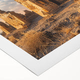 Art deco poster of ancient ruins in muted earth tones on a rolled canvas, suitable for dining room or bathroom walls.