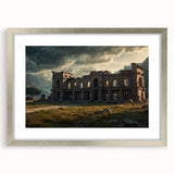 Extra large wall art featuring ancient ruins in an abstract style, using textured gray and silver tones.
