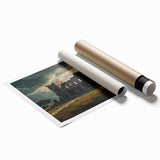 Extra large rolled print of ancient ruins in muted earth tones, ideal for classy bathroom wall art.