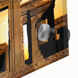 Mid-century modernist large abstract art print on acrylic glass depicting ancient ruins in neutral tones.