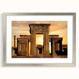 Extra large framed wall art depicting abstract ancient ruins in textured gray tones, ideal for living room decor.