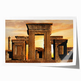 Rolled print of ancient architectural ruins in muted earth tones, ideal for art wall dining room.