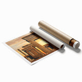 Ancient ruins depicted in muted earth tones on a large rolled canvas, suitable for classy bathroom wall art.