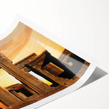 Extra large wall art featuring line art flowers on ancient ruins, in muted earth tones, ideal for large living room decor.