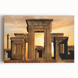 Black and white print of ancient ruins on stretched canvas, suitable as large kitchen wall art.