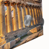 Large abstract wall art of ancient ruins in muted earth tones on acrylic glass, suitable for dining room ambiance.