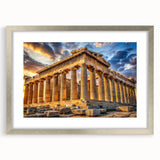 Extra large abstract art print of ancient ruins in textured style, with muted earth tones on a framed canvas.