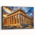 Black and white framed canvas featuring ancient ruins in a vintage poster style, suitable for bedroom wall decor.