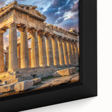 Extra large framed canvas featuring a textured depiction of ancient ruins in black with colorful art accents.