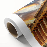 Art Deco poster of ancient ruins in muted earth tones on rolled canvas, ideal for nursery wall art or dining room decor.