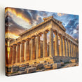 Side view of a stretched canvas featuring ancient ruins in neutral earth tones, ideal for kitchen wall art.