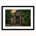 Extra large textured abstract art print of colorful ancient ruins on a black framed canvas, suited for living room decor.
