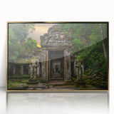 Acrylic print of ancient ruins in gold frame, mid-century modernist style, suitable for modern art wall decor.