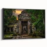 Black and white framed canvas of ancient ruins in a vintage poster style, ideal for bedroom wall decor.