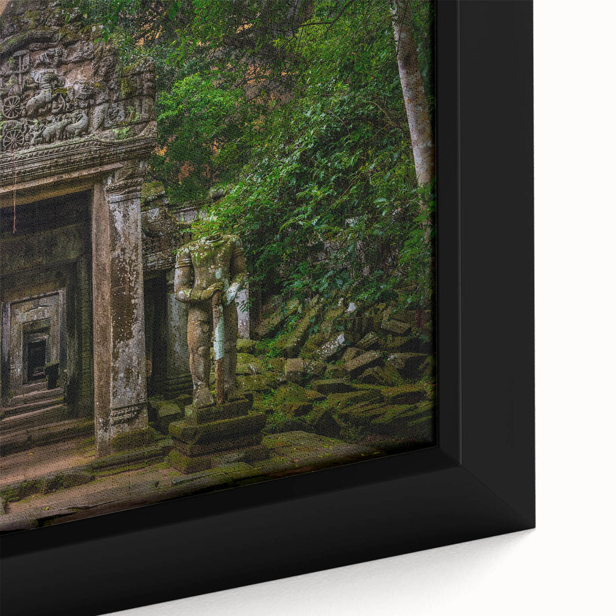 Extra large framed canvas depicting ancient ruins in black with colorful, textured accents, ideal for living room decor.