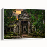 Framed canvas vintage poster art of ancient ruins in muted earth tones, ideal for living room decor.