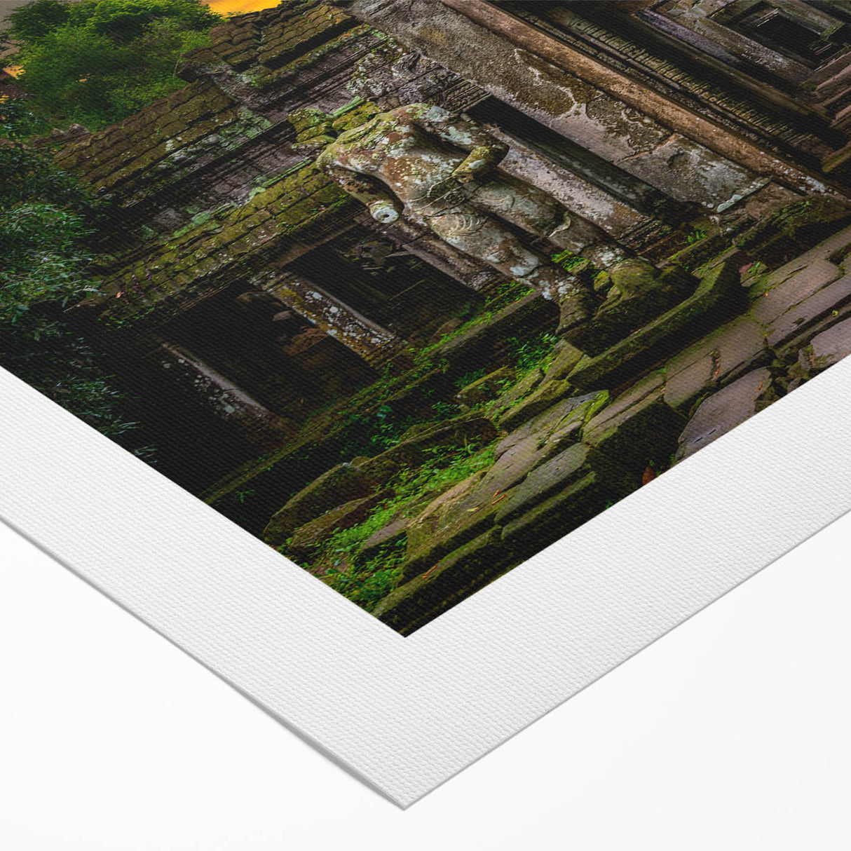 Art deco poster of ancient ruins in muted earth tones on rolled canvas, suitable for dining room walls.