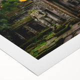 Art deco poster of ancient ruins in muted earth tones on rolled canvas, suitable for dining room walls.