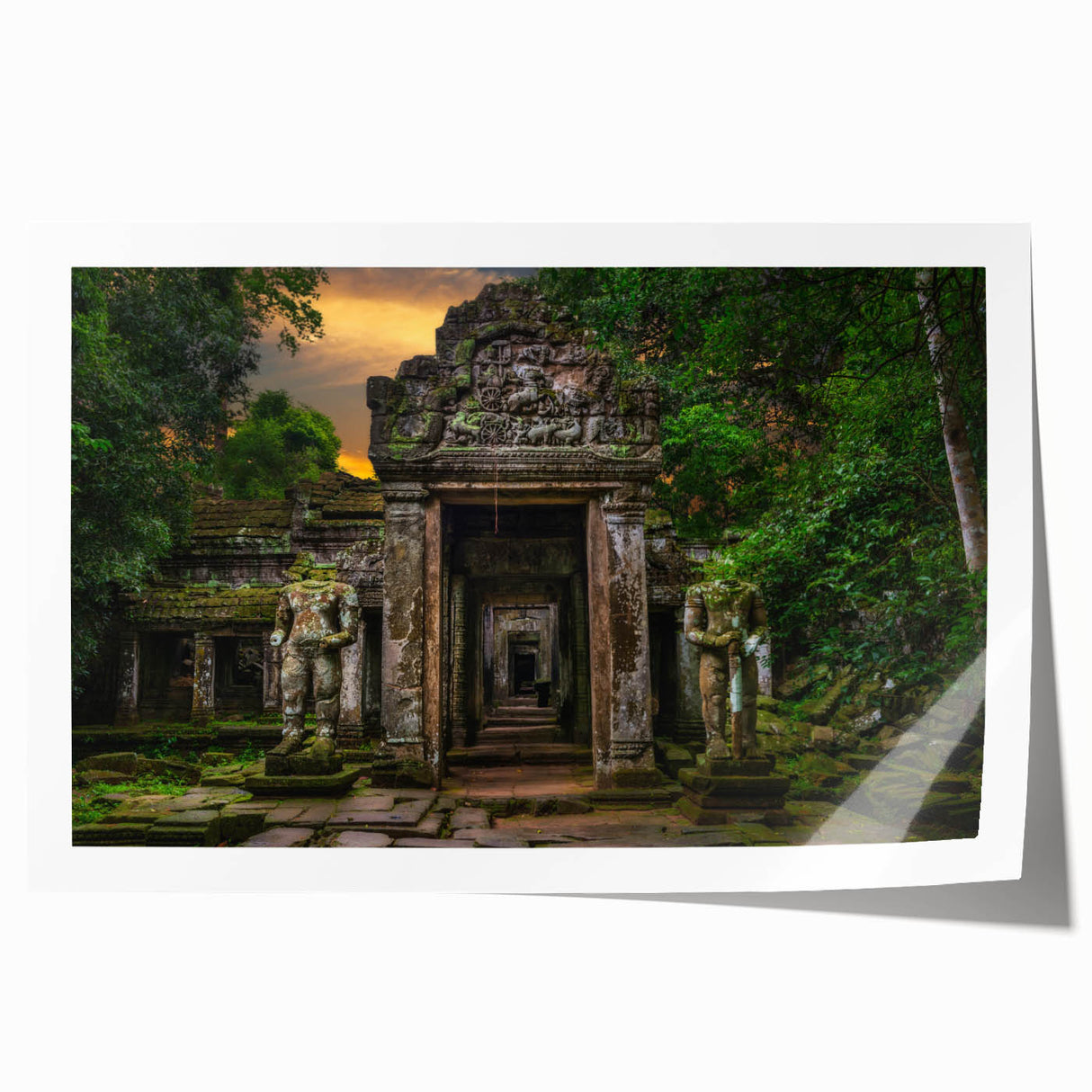Rolled print of ancient ruins in muted earth tones, suitable as art wall for dining room or large bathroom decor.