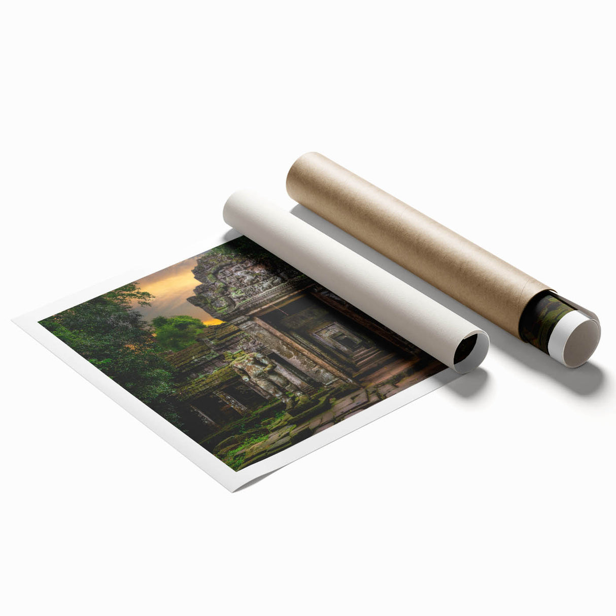 Extra large rolled print of ancient ruins in muted earth tones, ideal for classy bathroom wall art.