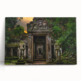 Black and white print of ancient ruins on stretched canvas, ideal for kitchen wall art or bedroom ambiance.