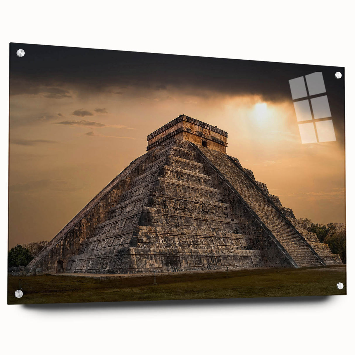 Acrylic print of ancient ruins in muted earth tones, suitable for bedroom or dining room decor.