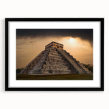 Extra large abstract art print of ancient ruins in vibrant, colorful textures on a black framed canvas.
