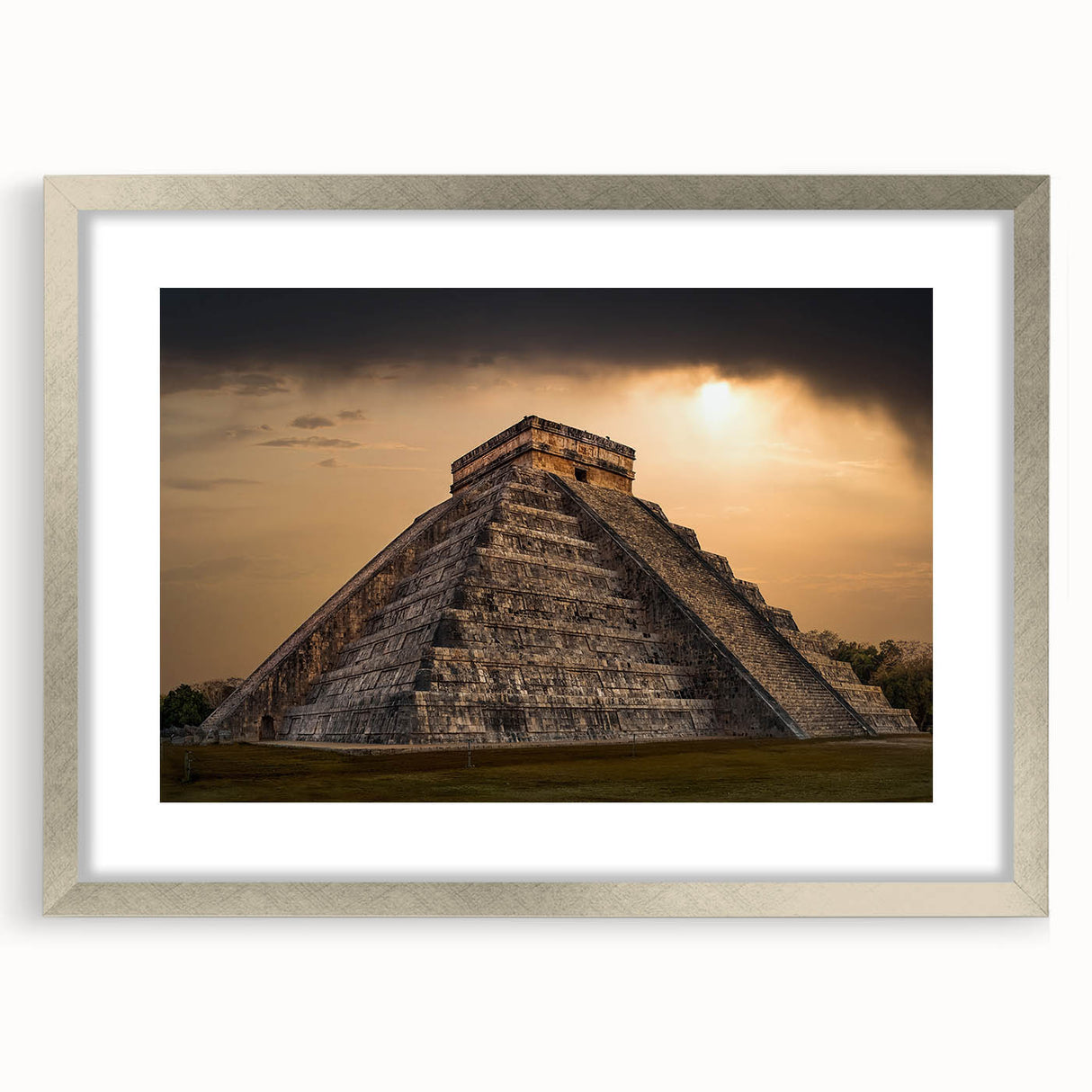 Textured art print of ancient ruins in muted earth tones on a framed canvas, ideal for bedroom art.