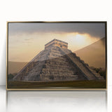 Acrylic print of ancient ruins in gold frame, featuring mid-century modernist style, ideal for modern art wall decor.