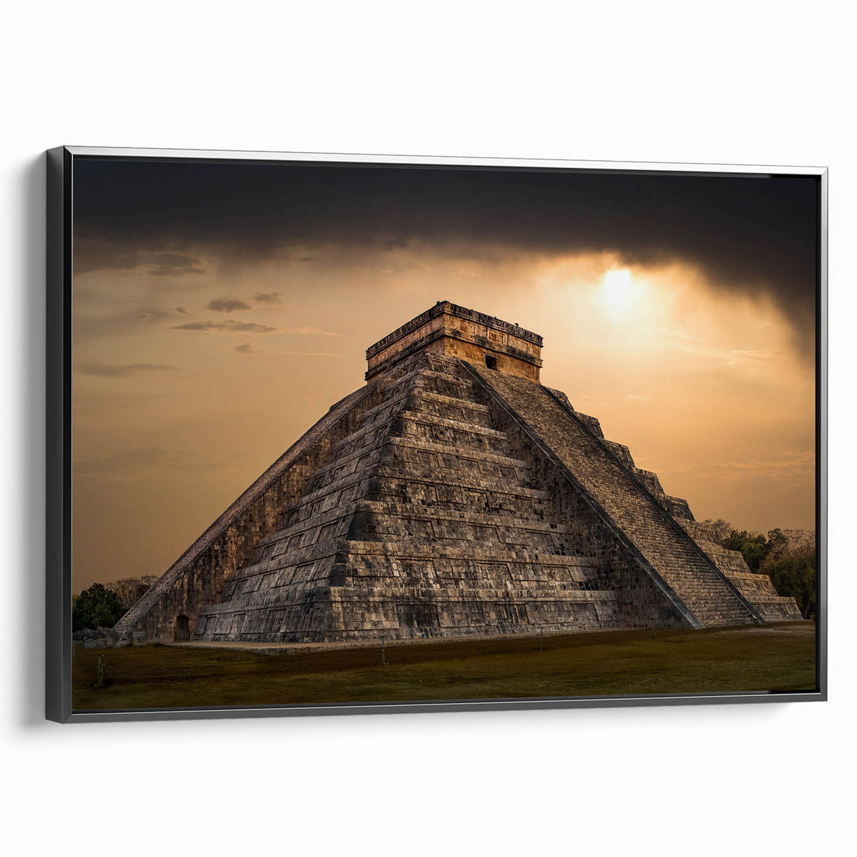 Black and white framed canvas of ancient ruins in a landscape setting, ideal for bedroom wall art.