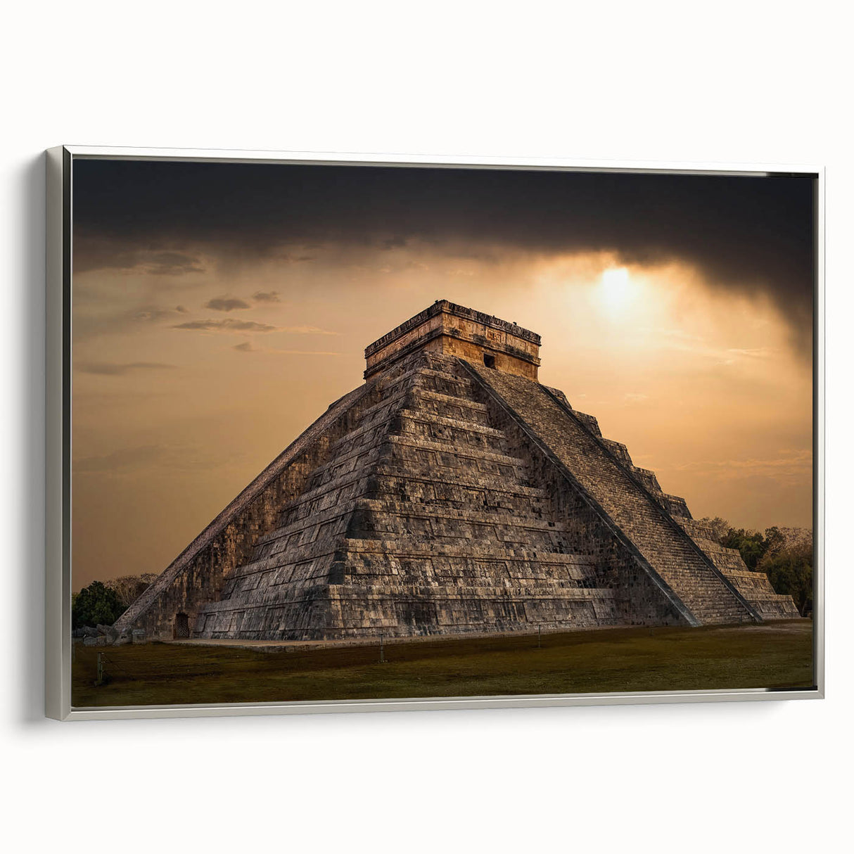 Framed canvas of ancient ruins in muted earth tones, ideal for adding a vintage feel to any living space.