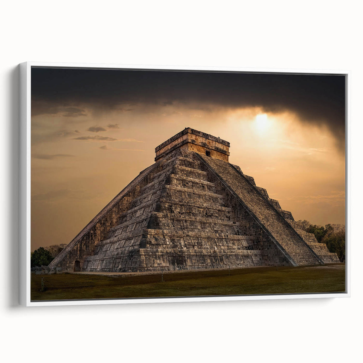 Framed canvas of vintage poster art depicting colorful ancient ruins, ideal for living room decor.