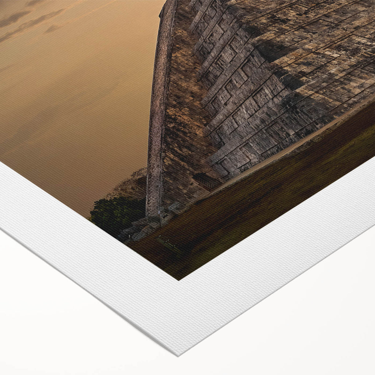 Art deco poster featuring ancient ruins in muted earth tones on a rolled canvas, suitable for dining room wall art.