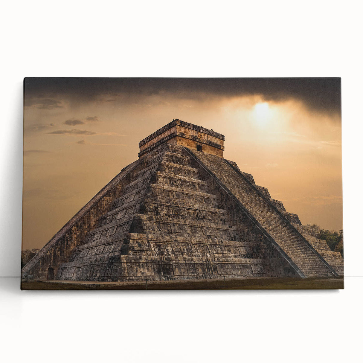 Black and white photo of ancient ruins on stretched canvas, suitable as large kitchen or bedroom wall art.