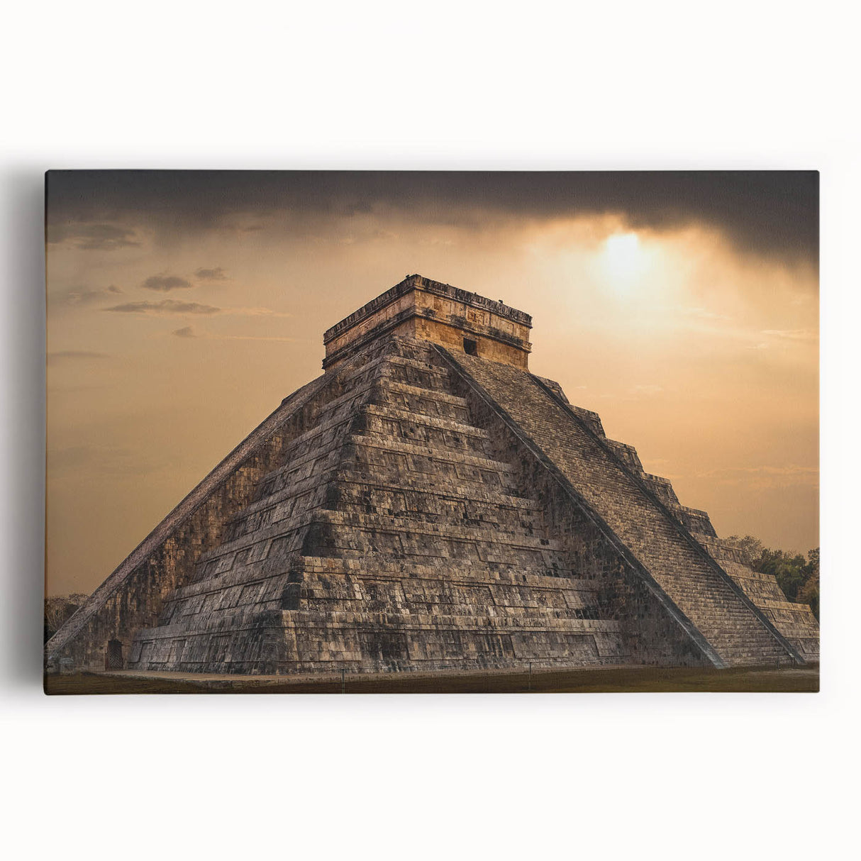 Black and white print of ancient ruins on stretched canvas, suitable as large kitchen wall art.