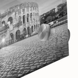 Mid-century modernist large art print of ancient ruins in muted earth tones on acrylic glass, ideal for dining room art.