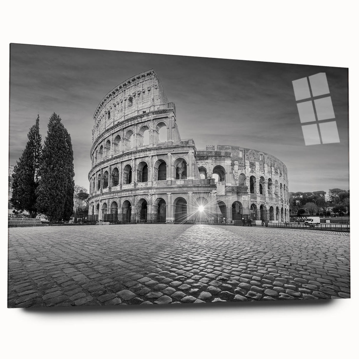 Large abstract wall art of ancient ruins in muted earth tones, acrylic print, ideal for bedroom or dining room decor.